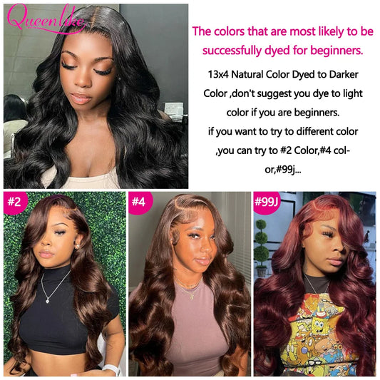 Queenlike 28inch Body Wave Human Hair Wigs for Women 13x4 Lace Frontal Wig Pre Plucked 30 38 inch Long Thick 180% Density Wig