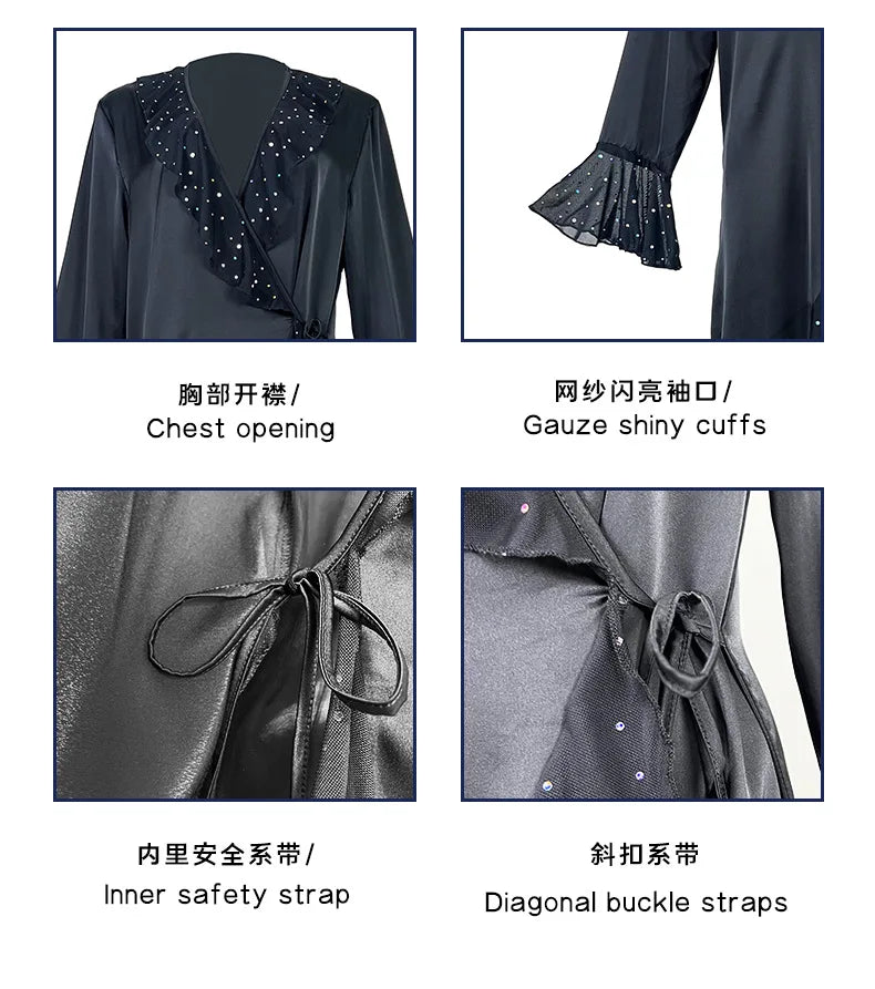 Ladies New Fashion V-neck Long-sleeved Sequined Pajamas Female Satin Nightgown Home Clothes Pijamas Women