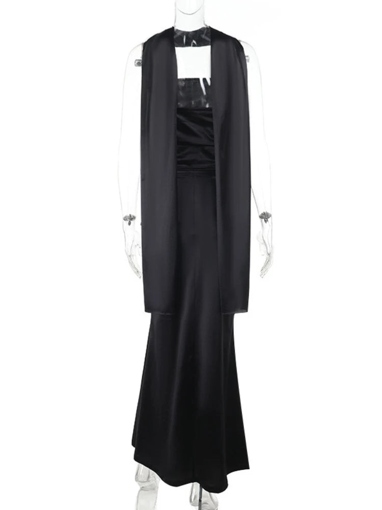 Eleegant Bandage Formal Occasion Dress Two Pieces Set Women Corset Top+Long Skirts Suit White Black Female Wedding Party Gown