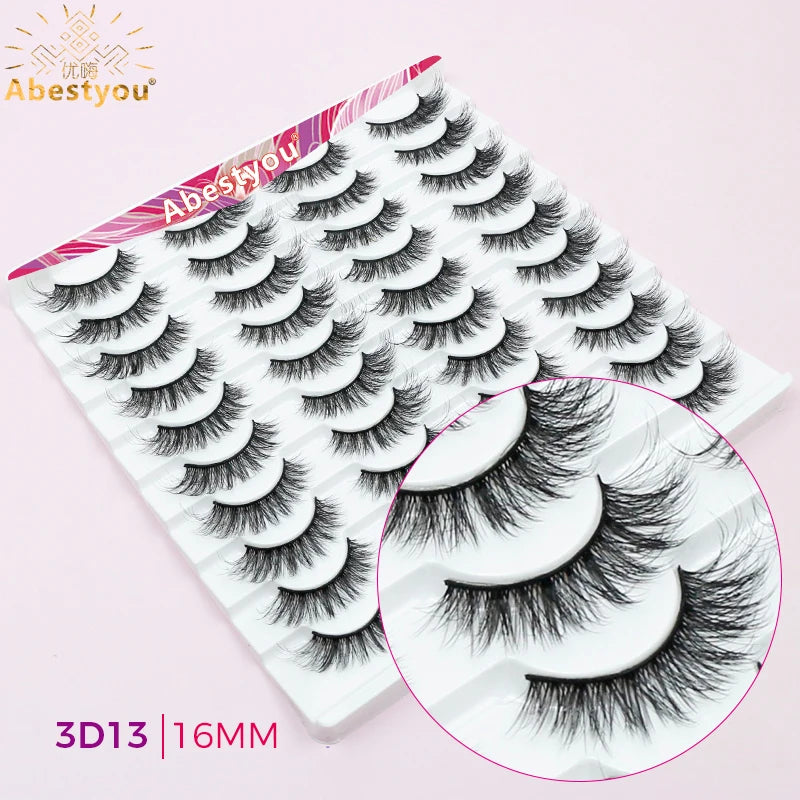 Abestyou 11-18mm 20pairs Natural Fake EyeLashes Book Individual Wispy Thick Faux Mink Cat Eye Lashes Makeup Tools