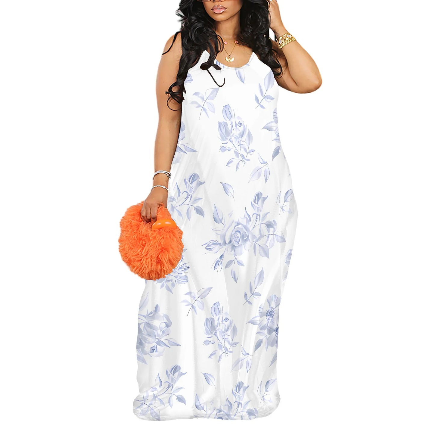 Womens Summer Sun Dresses Long Spaghetti Strap Sleeveless Floral Casual Long Maxi Dress