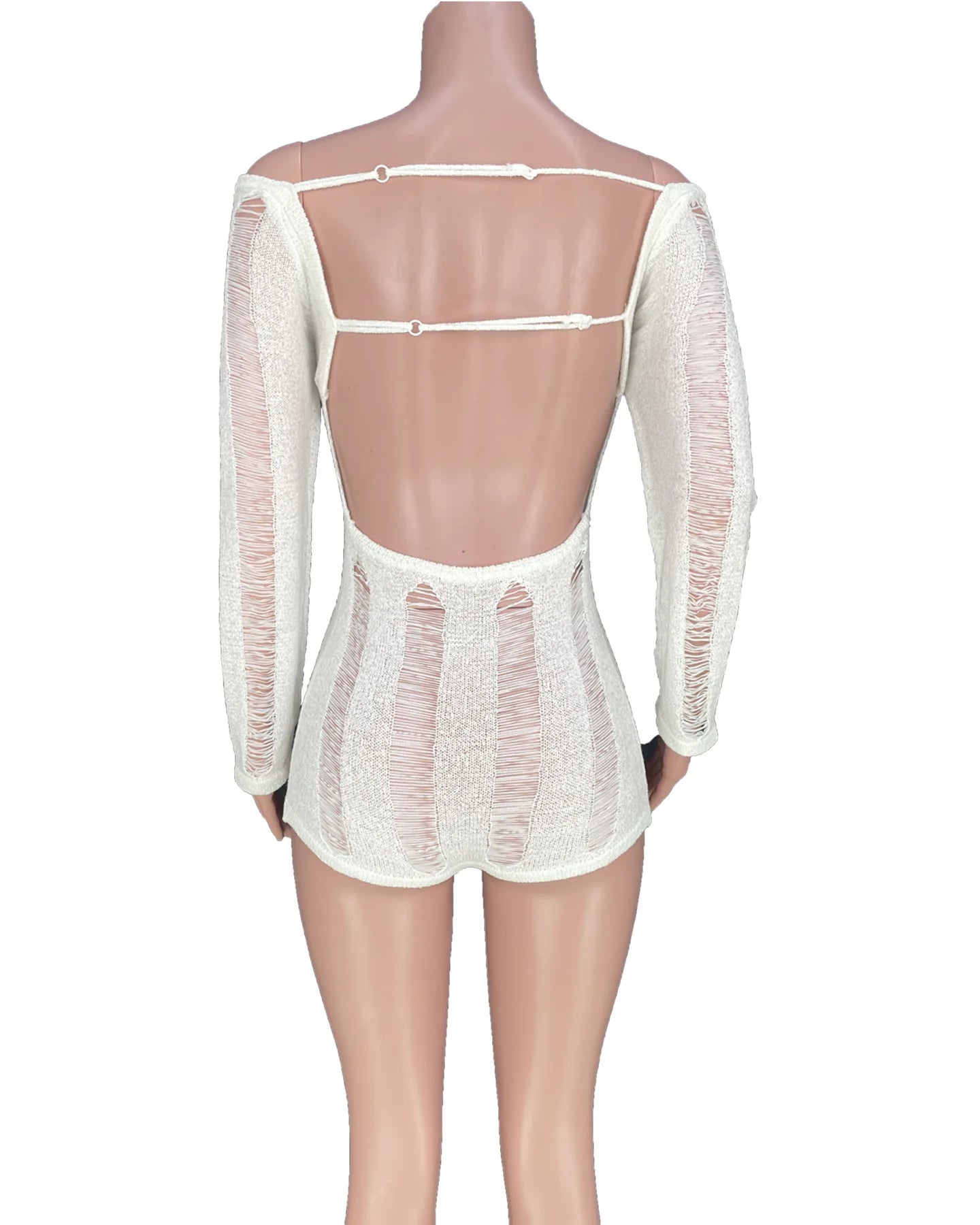 Leosoxs Rip Romper Women See Through Summer One Word Collar Backless Sexy Skinny Fitness Playsuit Activity Party Clubwear