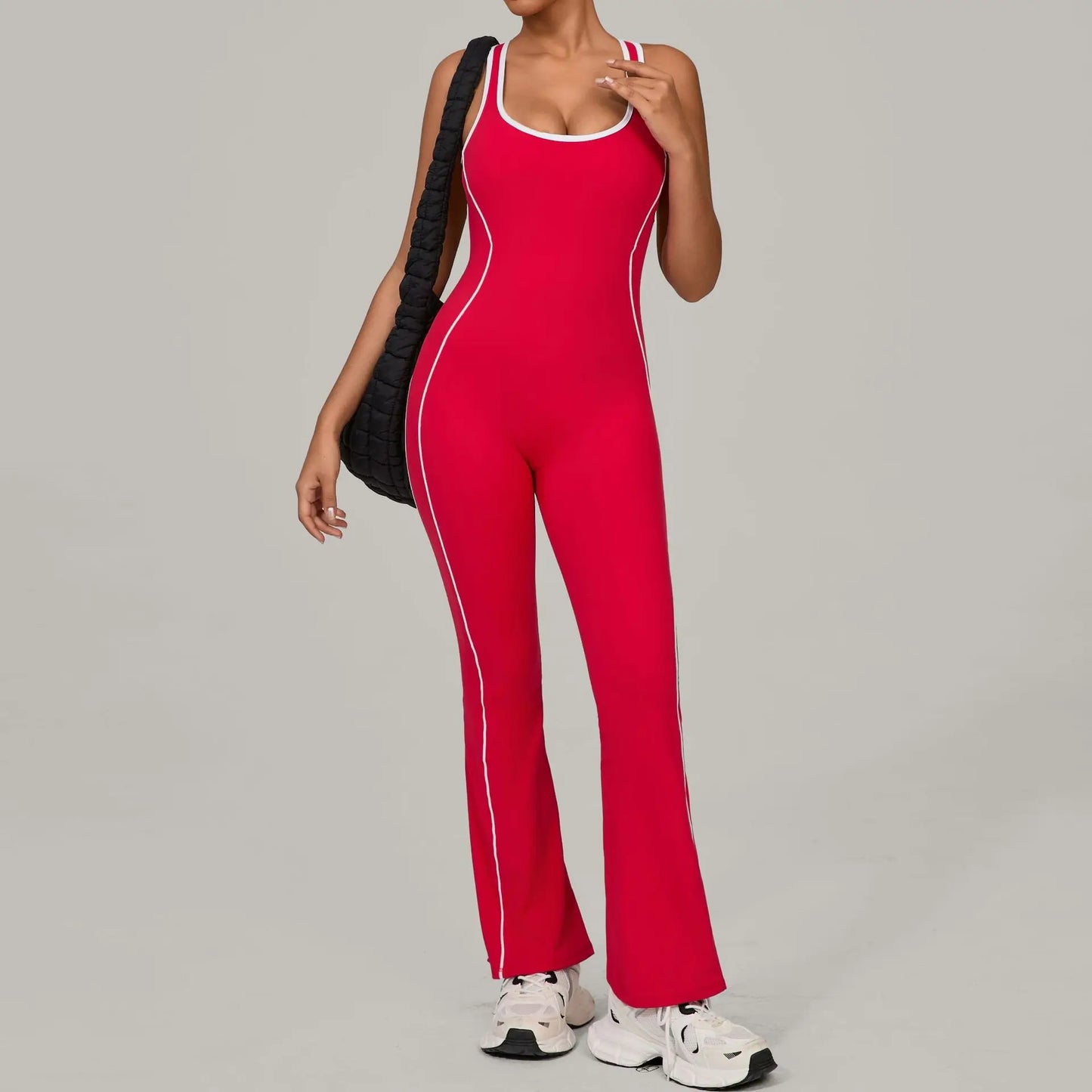 New Women's Seamless Yoga Romper - Fashion Open Back Color Contrast Sculpting Butt-Lifting Bodysuit for Running Gym Workout