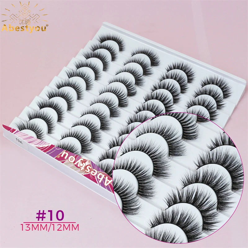 Abestyou 11-18mm 20pairs Natural Fake EyeLashes Book Individual Wispy Thick Faux Mink Cat Eye Lashes Makeup Tools