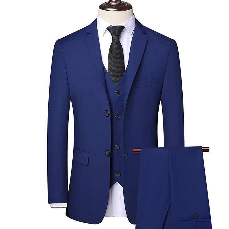 (Blazer+ Waistcoat + Pants) Men's Business Professional Formal Dress British Style Groom Wedding Dress Suit Three-piece M-6XL