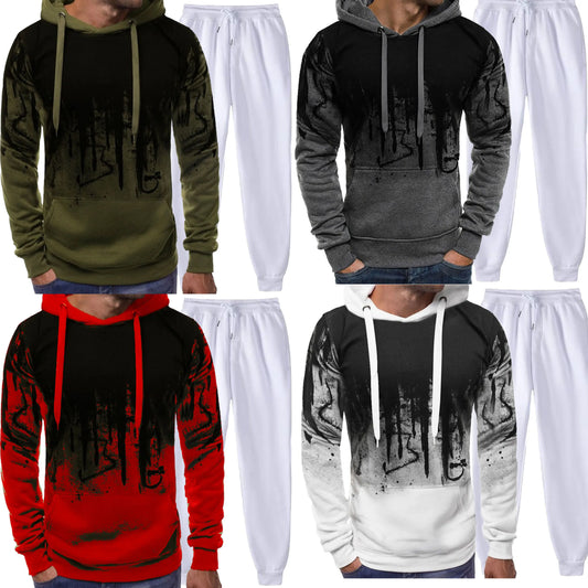 Men's Graffiti Print Hoodie And Pants Tracksuit Set 2025 Autumn And Winter Cotton Casual Sportswear Streetwear Jogging Suit