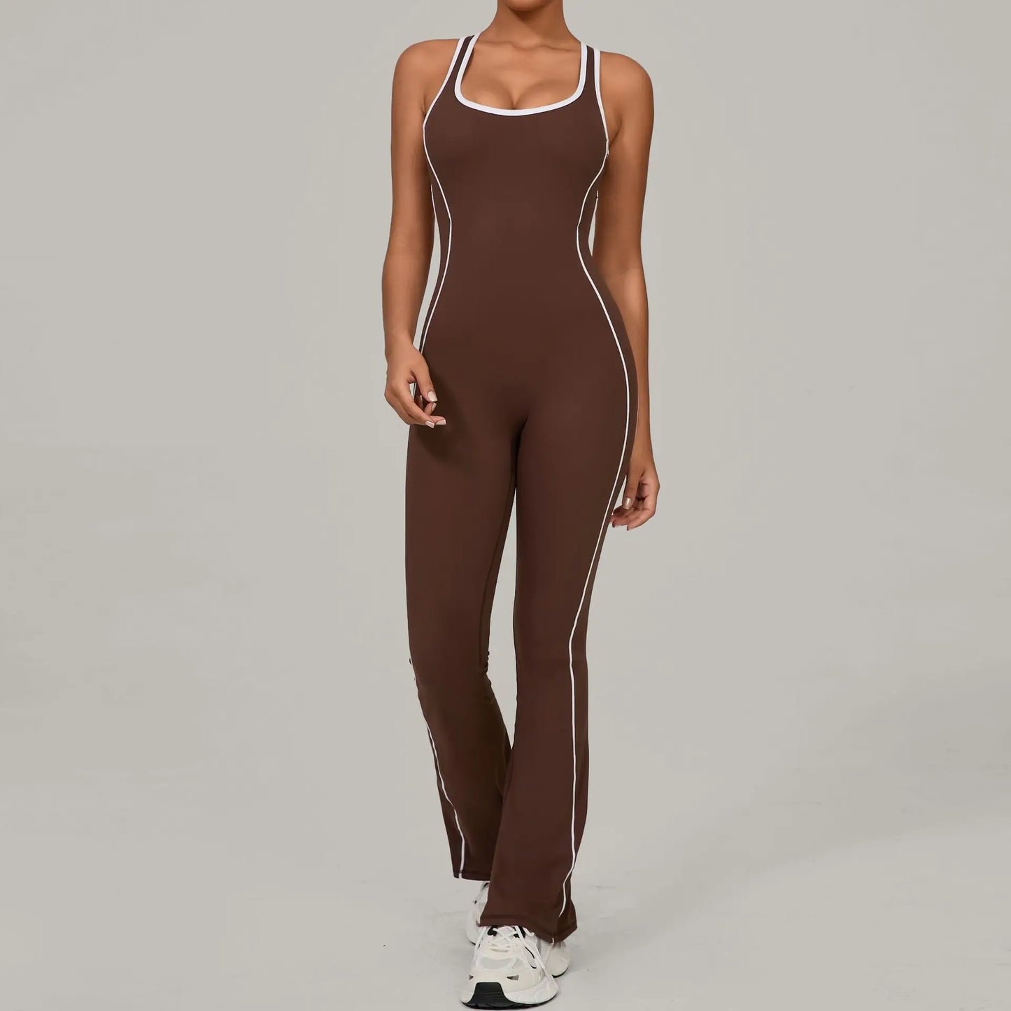 New Women's Seamless Yoga Romper - Fashion Open Back Color Contrast Sculpting Butt-Lifting Bodysuit for Running Gym Workout
