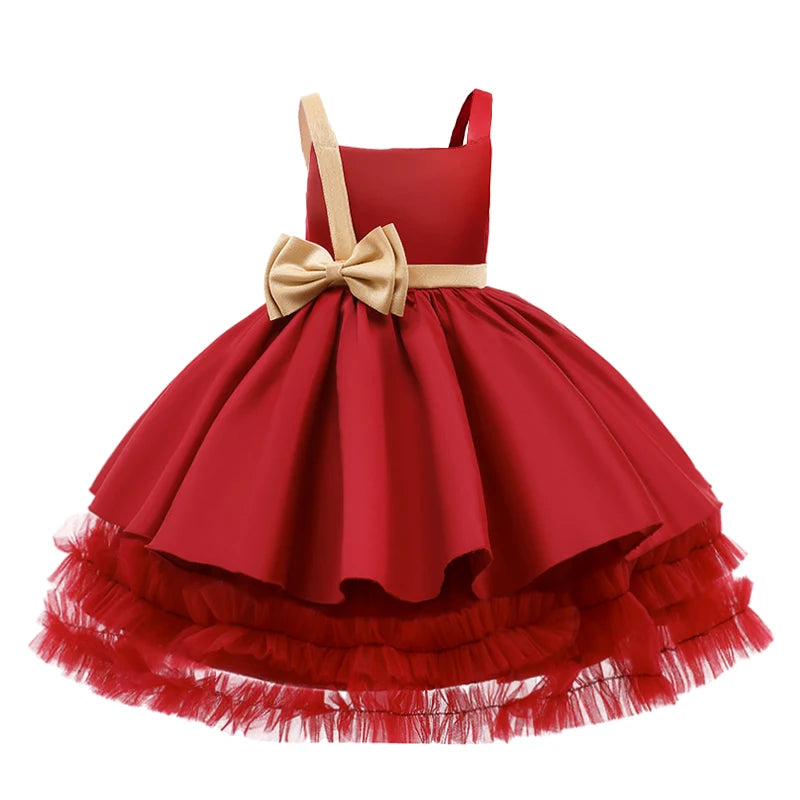 New Formal Kids Birthday Dress For Girl Children Costume Bow Princess Dresses Vestido Flower Girls Wedding Clothes 2-6 Year
