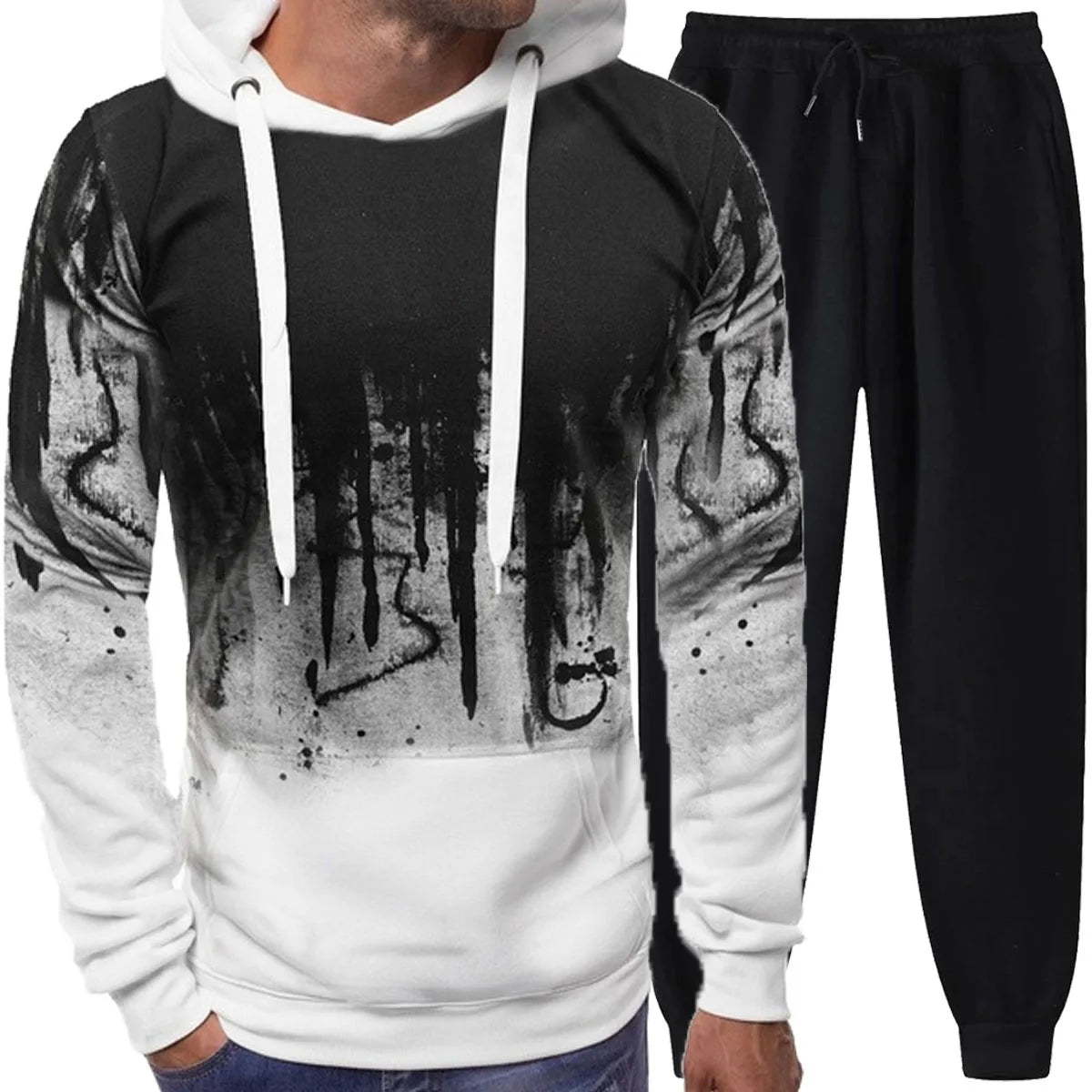 Men's Graffiti Print Hoodie And Pants Tracksuit Set 2025 Autumn And Winter Cotton Casual Sportswear Streetwear Jogging Suit