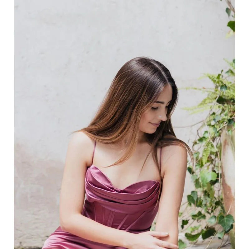 New Summer Prom Dress Women'S Sling Sleeveless Solid Color Dress One Word Neck Slim Fit Open Back Slit Red Sexy Dress