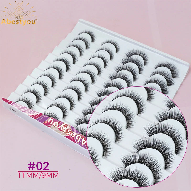 Abestyou 11-18mm 20pairs Natural Fake EyeLashes Book Individual Wispy Thick Faux Mink Cat Eye Lashes Makeup Tools