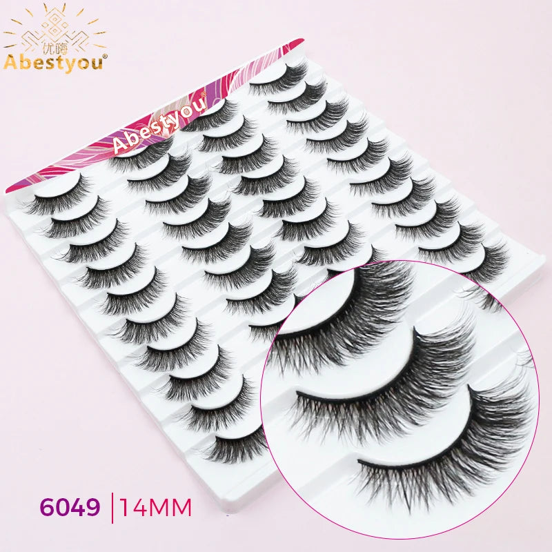 Abestyou 11-18mm 20pairs Natural Fake EyeLashes Book Individual Wispy Thick Faux Mink Cat Eye Lashes Makeup Tools