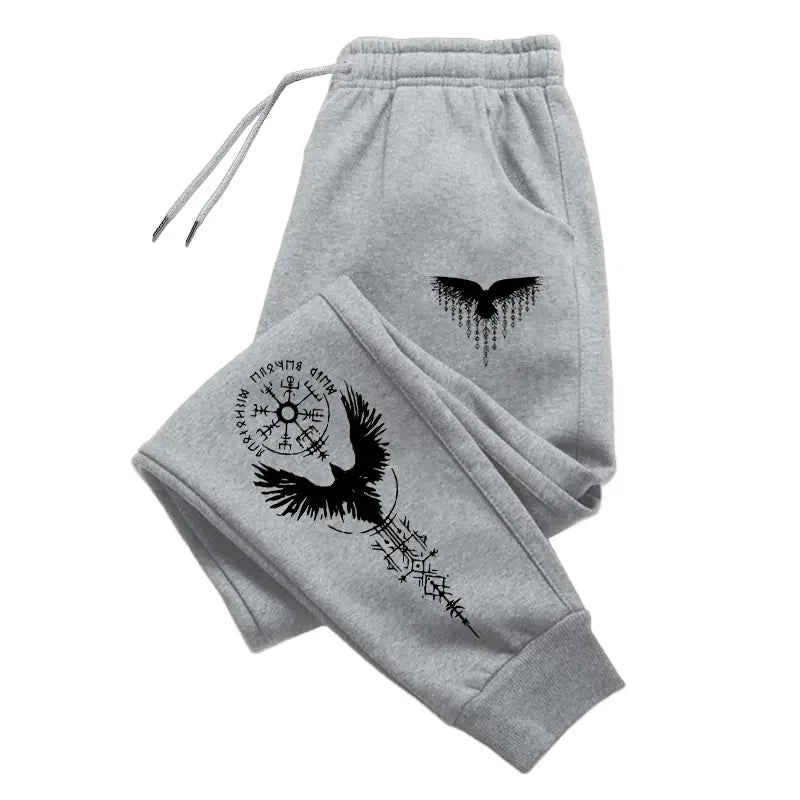 2025 New Arrival Men's Jogger Pants Autumn Winter Casual Sporty Sweatpants Home Outdoor Comfort Trousers Ancient Viking Raven