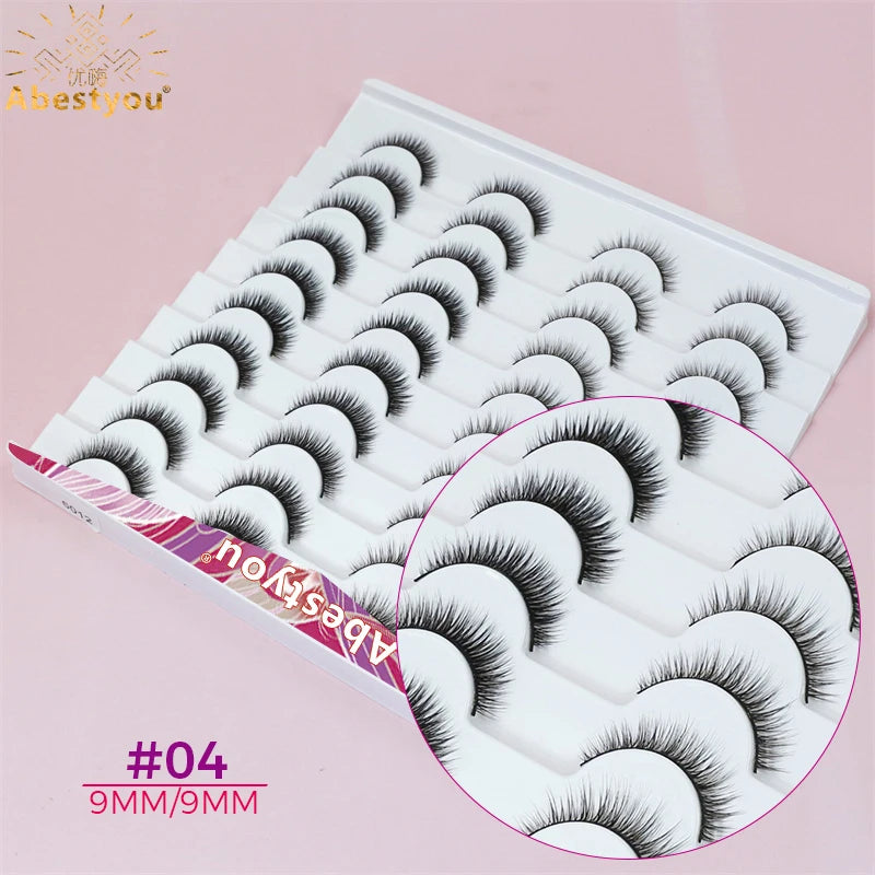 Abestyou 11-18mm 20pairs Natural Fake EyeLashes Book Individual Wispy Thick Faux Mink Cat Eye Lashes Makeup Tools
