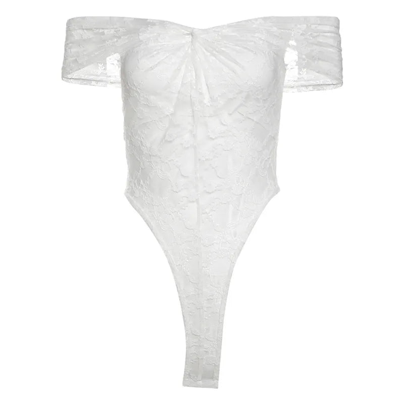 Solid Bodysuit Off Shoulder Lingerie Sexy Body Feminino See Through Lace One-pieces Bustier Black Tops Women Festival Outfits