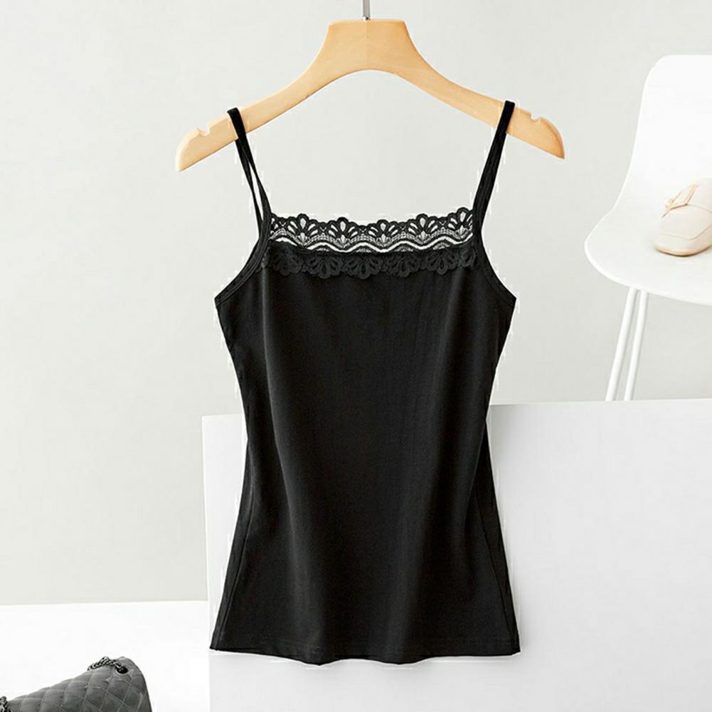 Women Lace Tanks Top Spaghetti Strap Lace Square Neck Sleeveless Match Pants Soft Pullover Summer Camisole Women Clothes