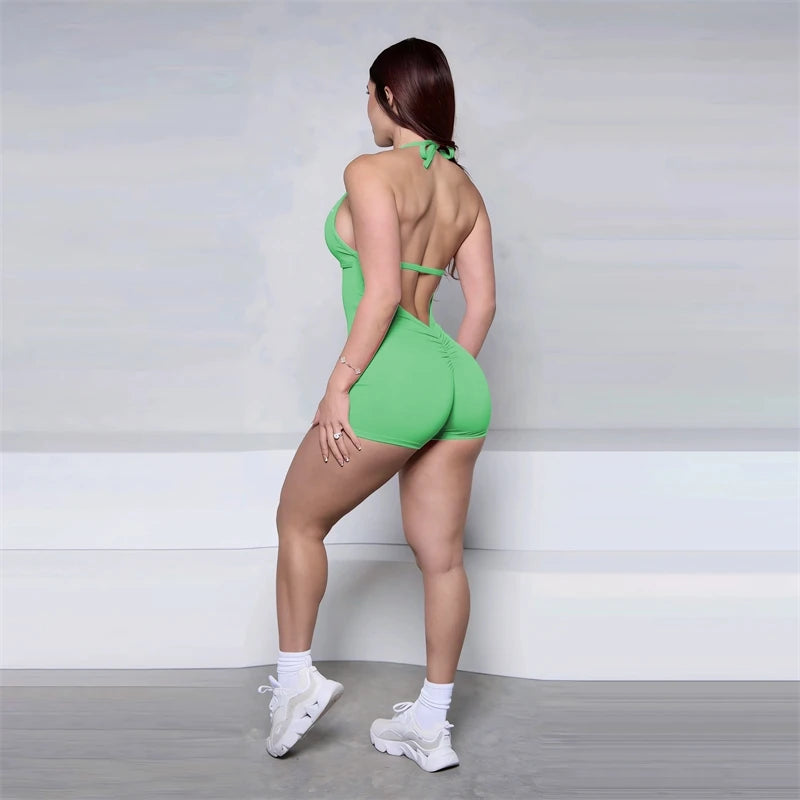 Bum Women Halter Scrunch Butt Rompers Yoga Set Backless One-Piece Suit Women Short Gym Rompers Yoga Set Fitness Boilersuit Sport