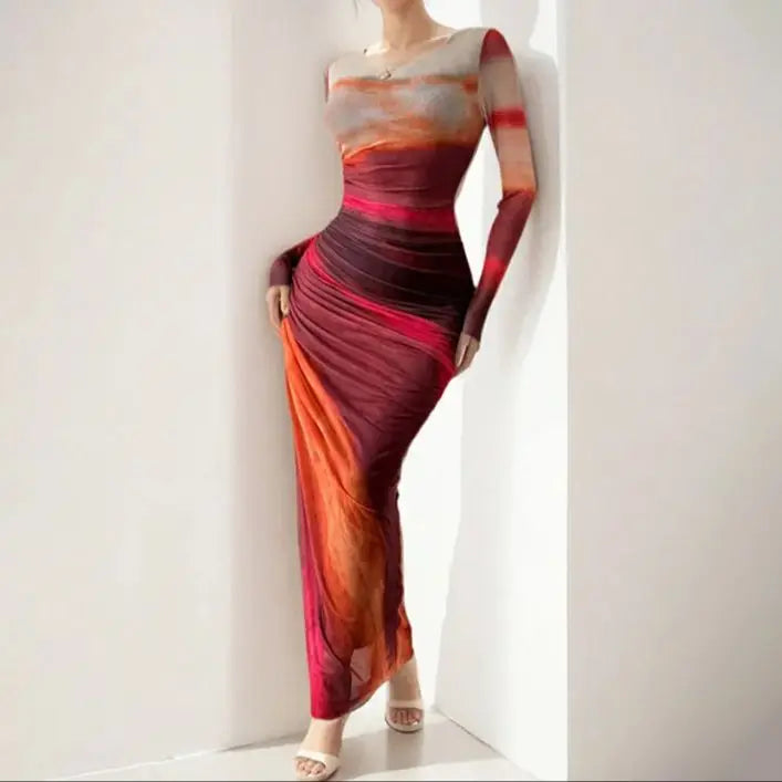 Elegant Womens Dresses Spring Autumn Sexy Stripe Long Sleeves O Neck Dress Fashionable Slim Fit High Waisted Hip Hugging Dress