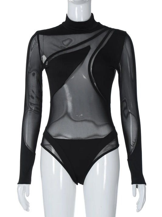 Dulzura Bodysuit See Through Half Turtleneck Sexy Wholesale Drop Shipping Vocation 2023 Summer Autumn For Women Party Clubwear