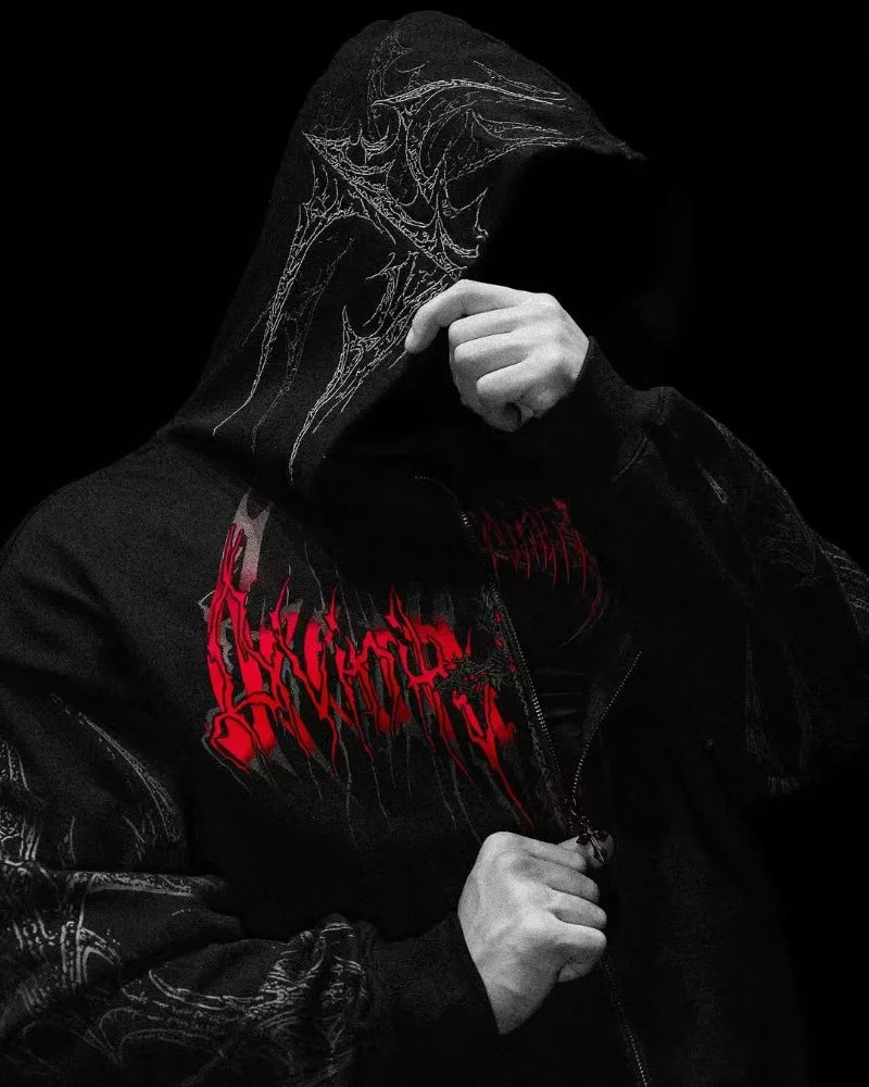 Y2K High Street Gothic Harajuku Dark style cross men hoodie American fashion punk large pattern clothing trendy loose sweatshirt