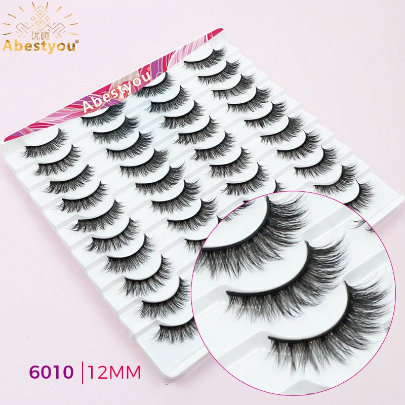 Abestyou 11-18mm 20pairs Natural Fake EyeLashes Book Individual Wispy Thick Faux Mink Cat Eye Lashes Makeup Tools