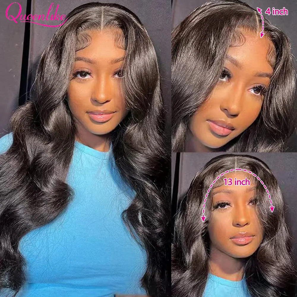 Queenlike 28inch Body Wave Human Hair Wigs for Women 13x4 Lace Frontal Wig Pre Plucked 30 38 inch Long Thick 180% Density Wig