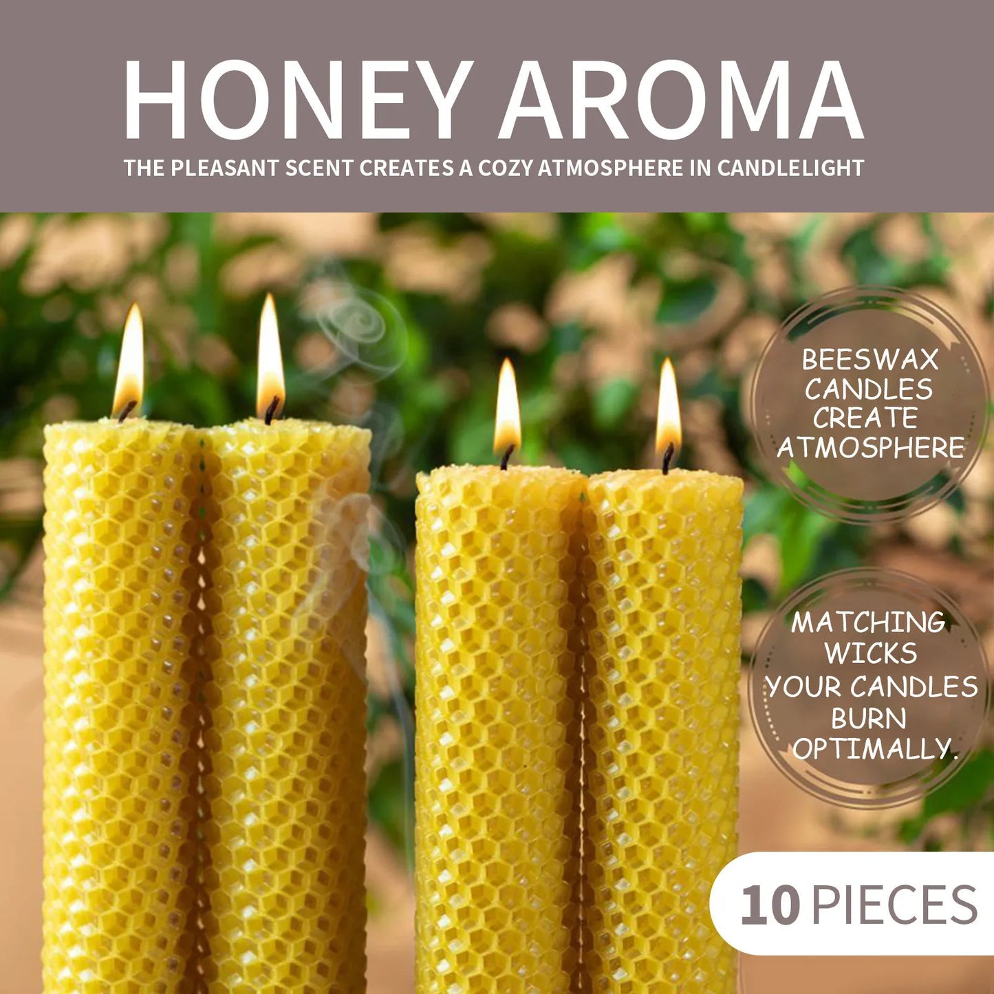 10pcs Natural Beeswax Candles Handmade No Fragrance No Additives Luxury High-End Candles For Candlelight Dinner Wedding Ceremony