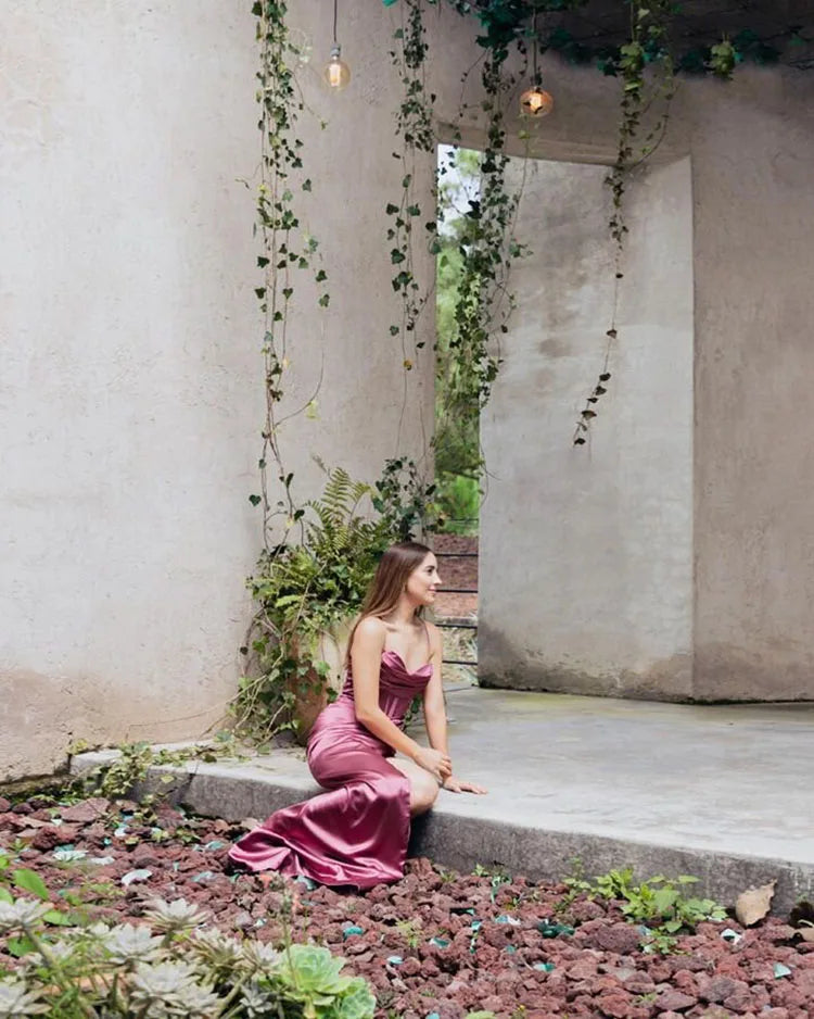 New Summer Prom Dress Women'S Sling Sleeveless Solid Color Dress One Word Neck Slim Fit Open Back Slit Red Sexy Dress