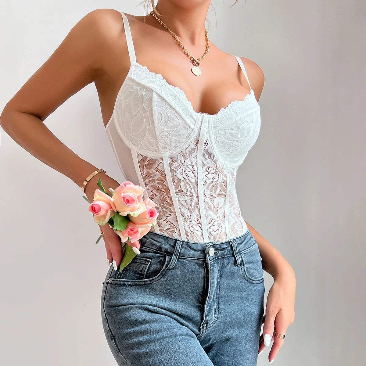 Women Bodysuit Female Body Streetwear Leotard Sexy Skinny Elegant Basic Overalls Top Corset Sexy Lace Slimming Backless Bodysuit