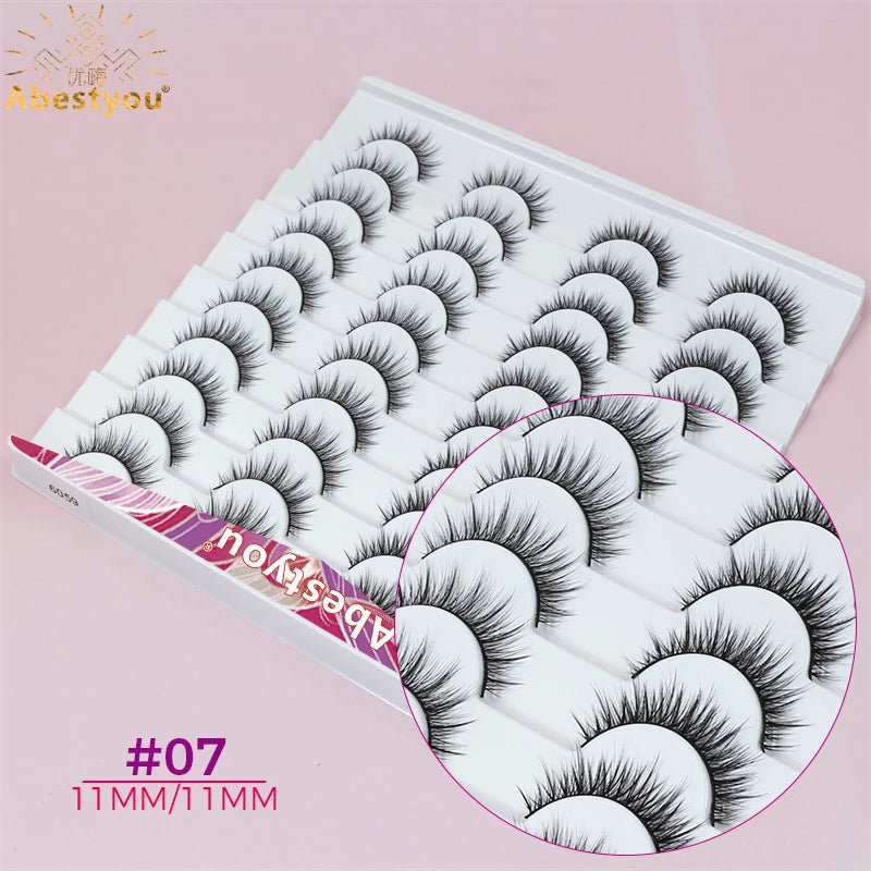 Abestyou 11-18mm 20pairs Natural Fake EyeLashes Book Individual Wispy Thick Faux Mink Cat Eye Lashes Makeup Tools