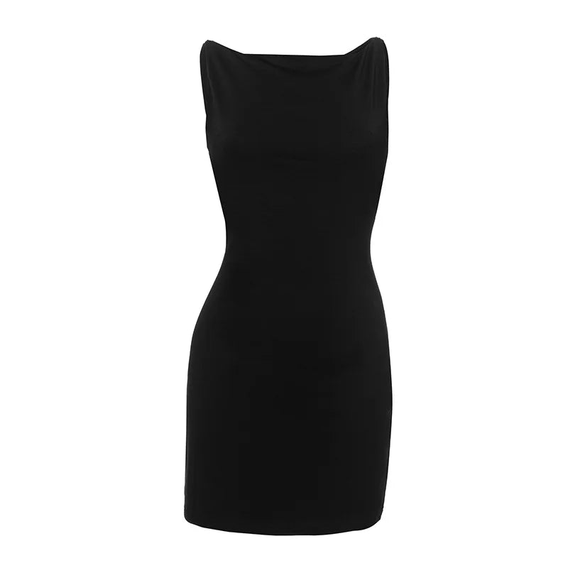 Dress Women Elegant Short Dresses Beautiful Evening Party Dress Solid Color Simple Sleeveless Vest Tight-fitting Dress