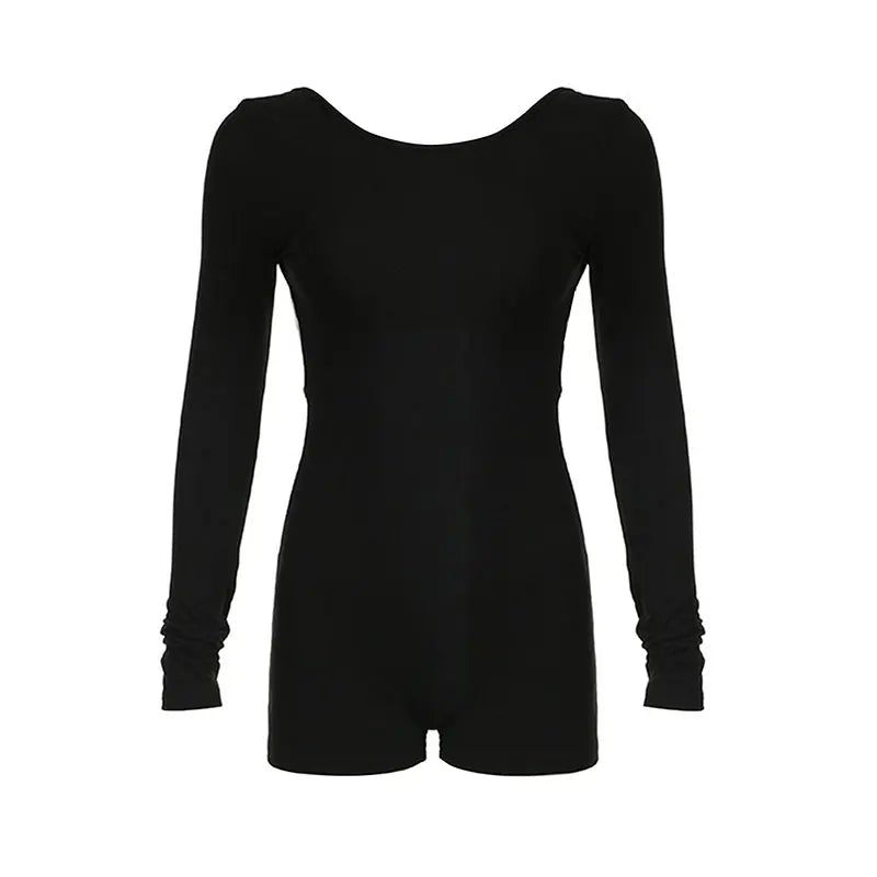 Spring Women's Rompers Streetwear New Fashion Long Sleeves Casual Slim Jumpsuits Black Sexy Hollow Out Backless Female Clothing
