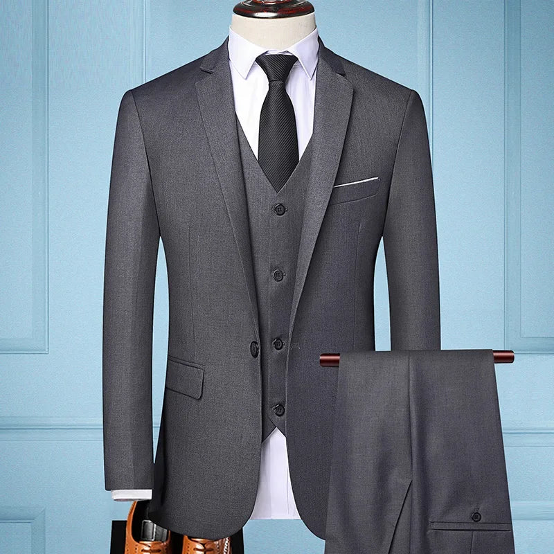 (Blazer+ Waistcoat + Pants) Men's Business Professional Formal Dress British Style Groom Wedding Dress Suit Three-piece M-6XL