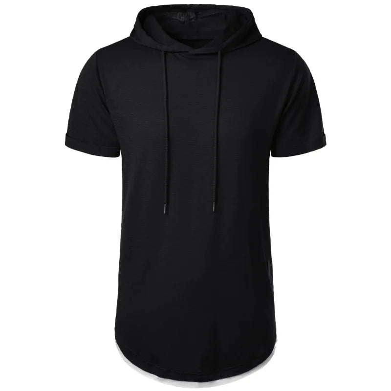 Summer Hooded Sweatwear New Mens Short Sleeve Loose T-shirt Solid Color Lightweight Hoodie Fitness Breathable Collar Tops