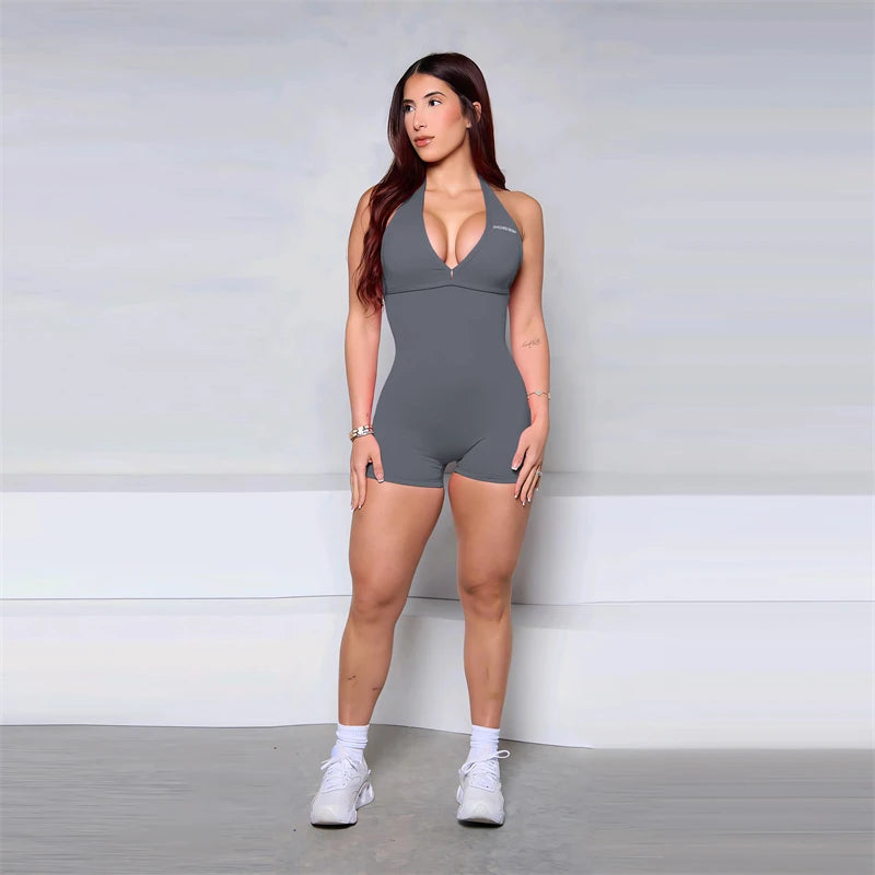 Bum Women Halter Scrunch Butt Rompers Yoga Set Backless One-Piece Suit Women Short Gym Rompers Yoga Set Fitness Boilersuit Sport
