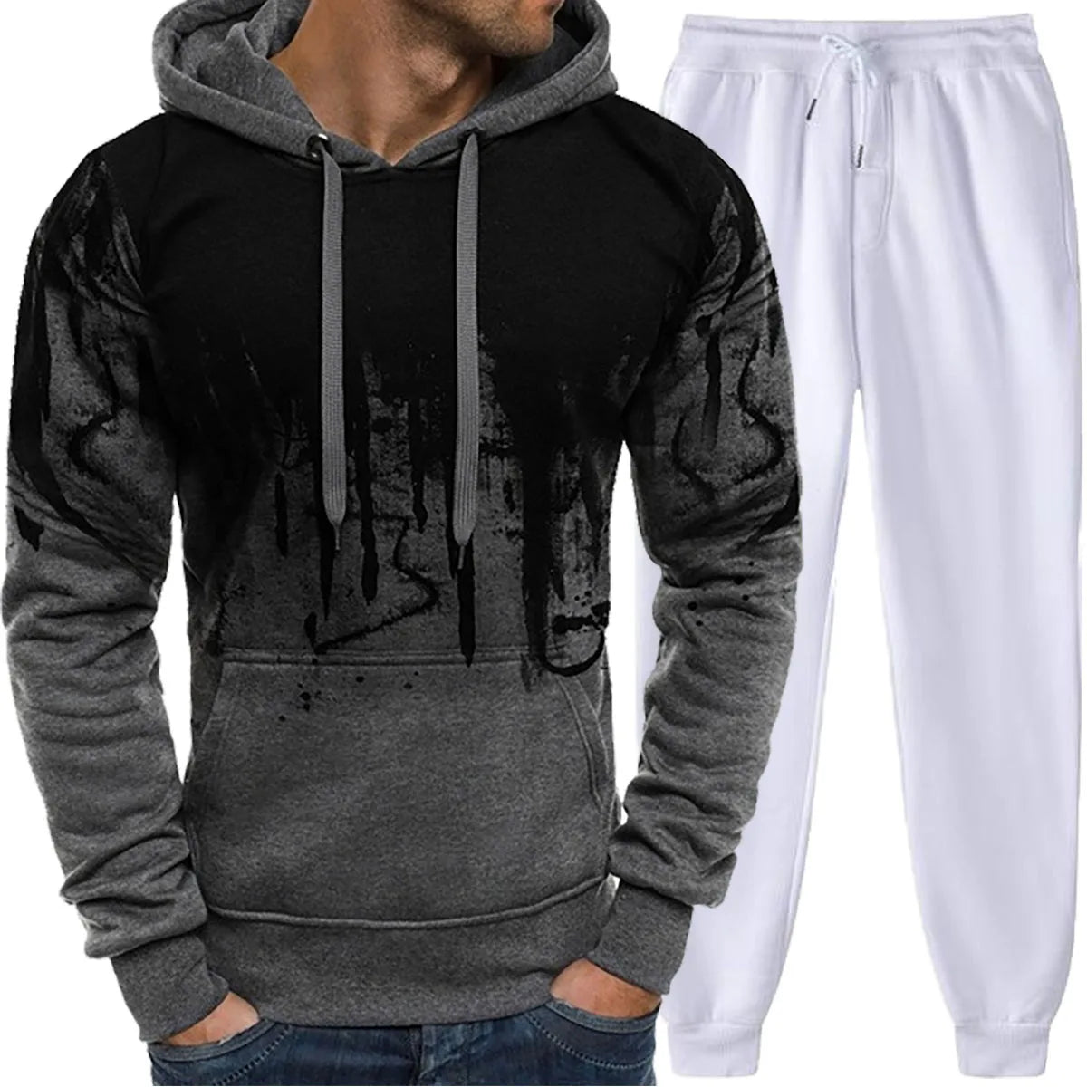 Men's Graffiti Print Hoodie And Pants Tracksuit Set 2025 Autumn And Winter Cotton Casual Sportswear Streetwear Jogging Suit