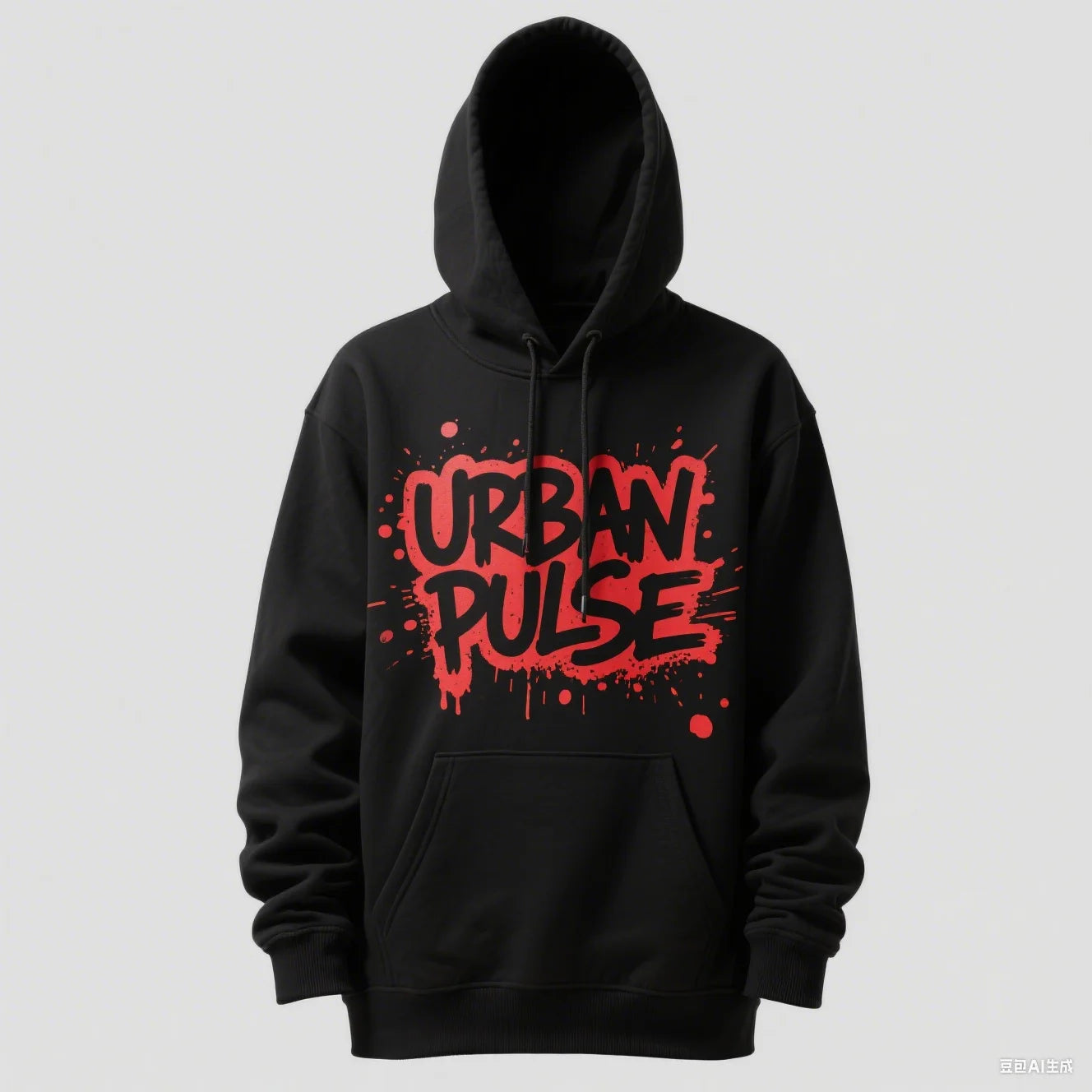 Unisex Graffiti Splatter Print URBAN PULSE 330G Hoodie with Pocket Black White Long Sleeve Casual