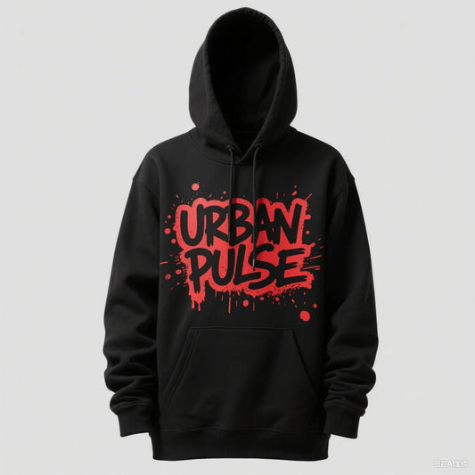 Unisex Graffiti Splatter Print URBAN PULSE 330G Hoodie with Pocket Black White Long Sleeve Casual