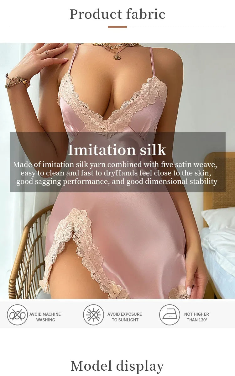Women's Clothes Sexy Backless Halter Nightgown Lace Nightwear Temptation Fashion V-Neck Satin Ladies Solid Sleepwear Homewear