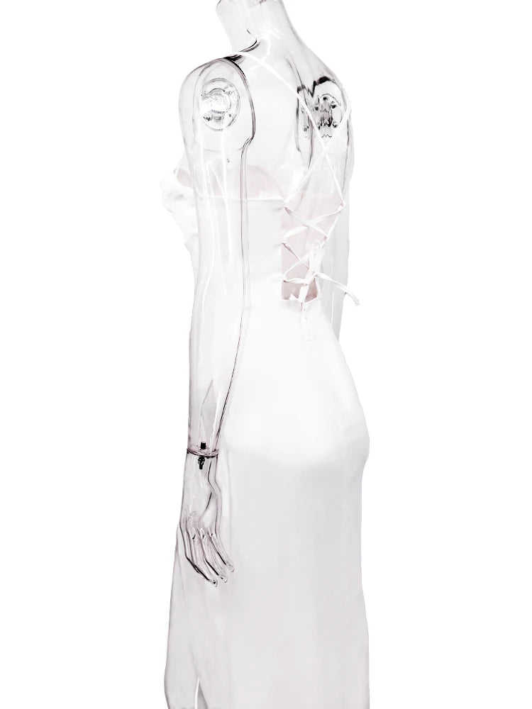 New Summer Prom Dress Women'S Sling Sleeveless Solid Color Dress One Word Neck Slim Fit Open Back Slit Red Sexy Dress