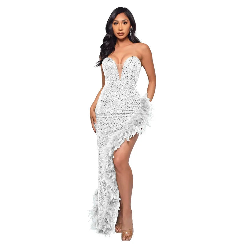 Ladies Summer Elegant Evening Party Dress Women Sleeveless Backless Tube Side Slit Long Dress Woman Clothes Birthday Clubwear