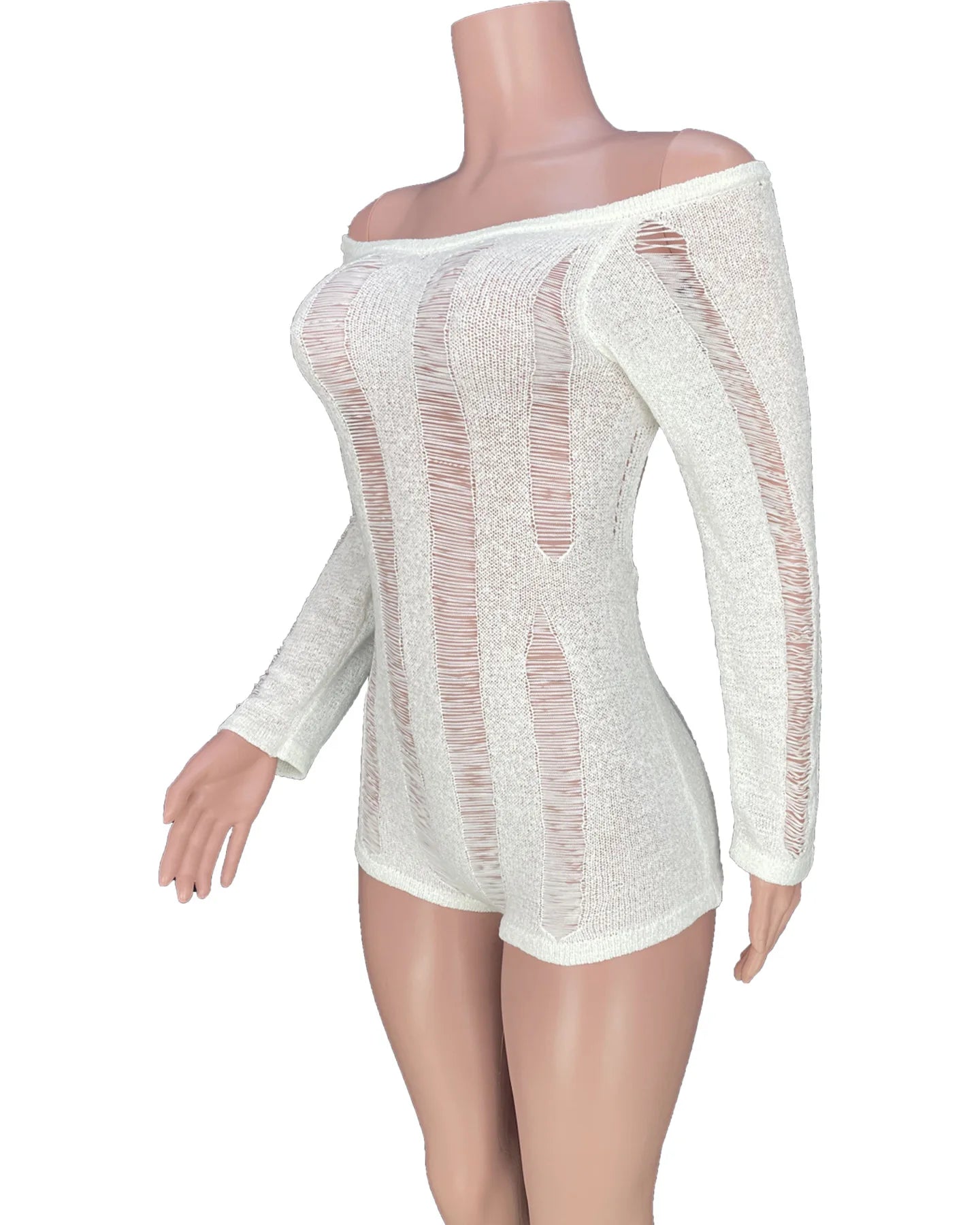 Leosoxs Rip Romper Women See Through Summer One Word Collar Backless Sexy Skinny Fitness Playsuit Activity Party Clubwear