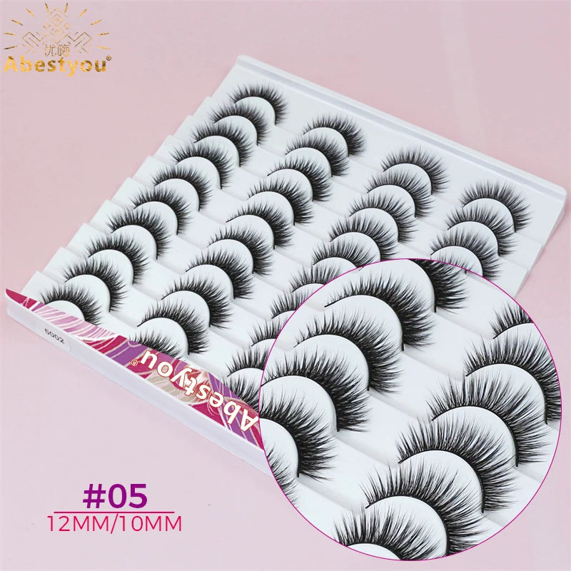 Abestyou 11-18mm 20pairs Natural Fake EyeLashes Book Individual Wispy Thick Faux Mink Cat Eye Lashes Makeup Tools