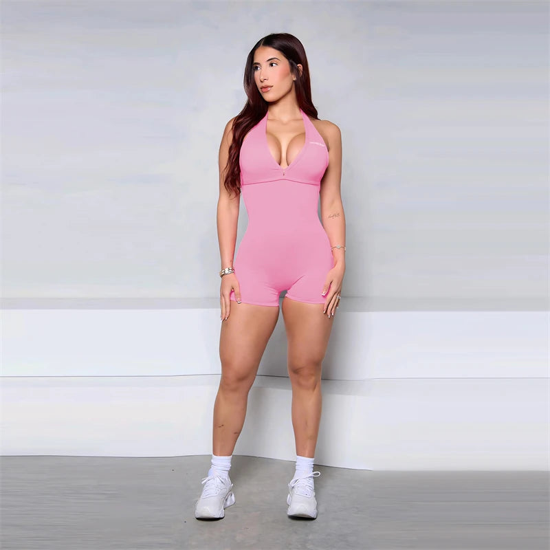 Bum Women Halter Scrunch Butt Rompers Yoga Set Backless One-Piece Suit Women Short Gym Rompers Yoga Set Fitness Boilersuit Sport