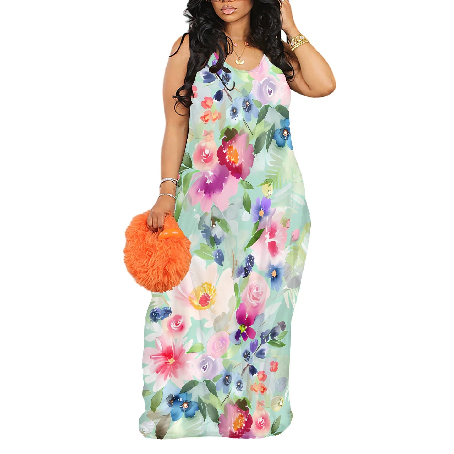 Womens Summer Sun Dresses Long Spaghetti Strap Sleeveless Floral Casual Long Maxi Dress