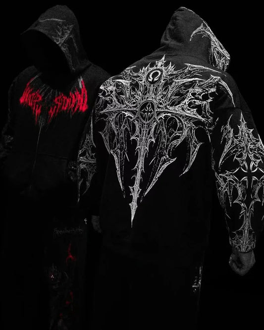 Y2K High Street Gothic Harajuku Dark style cross men hoodie American fashion punk large pattern clothing trendy loose sweatshirt