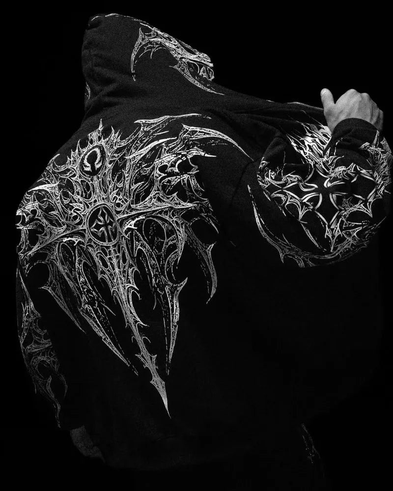 Y2K High Street Gothic Harajuku Dark style cross men hoodie American fashion punk large pattern clothing trendy loose sweatshirt