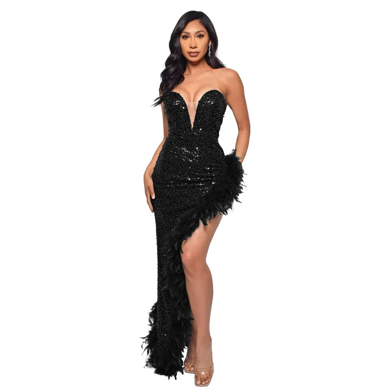 Ladies Summer Elegant Evening Party Dress Women Sleeveless Backless Tube Side Slit Long Dress Woman Clothes Birthday Clubwear