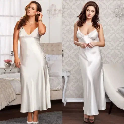 Ladies Night Long Hot Dress Womens Satin Silk Lace Sleeveless Embroidery Sexy Costumes Exotic Pajamas Favorite Life Interest