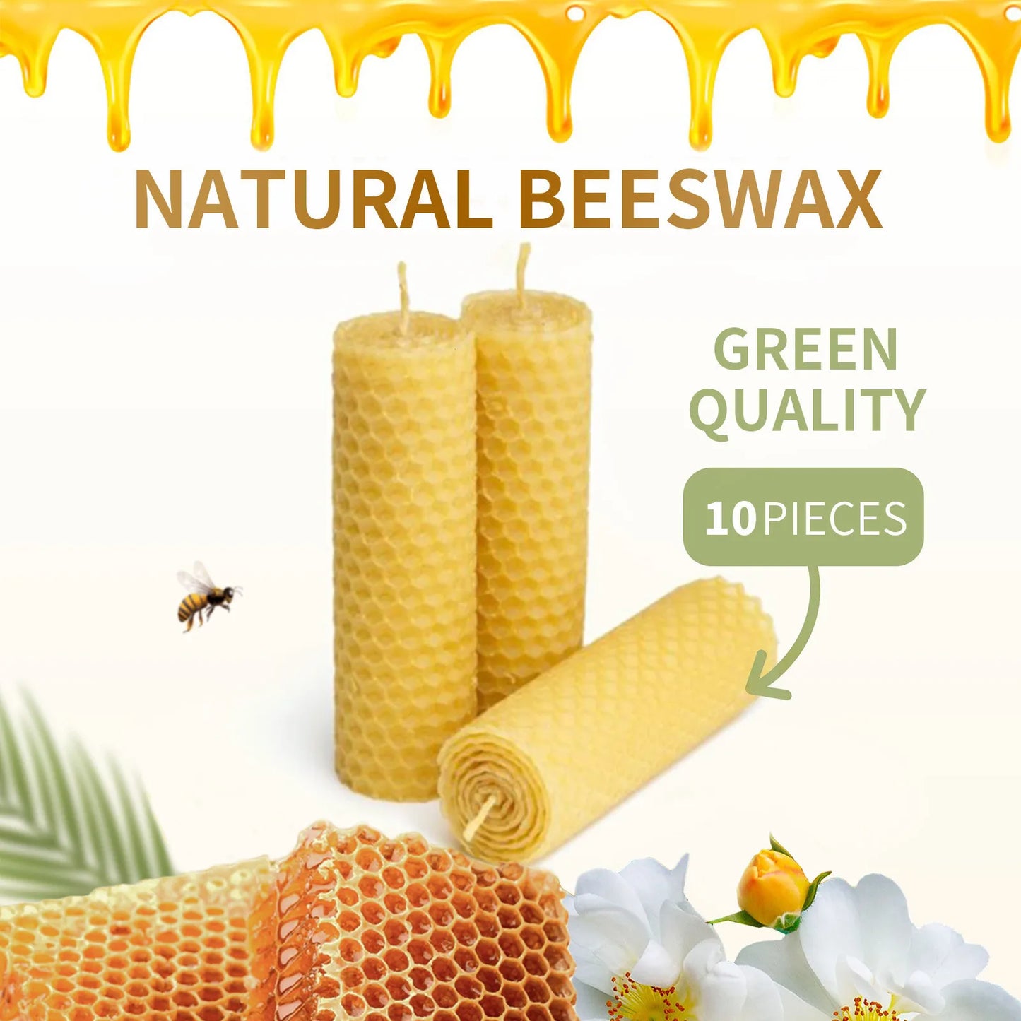 10pcs Natural Beeswax Candles Handmade No Fragrance No Additives Luxury High-End Candles For Candlelight Dinner Wedding Ceremony